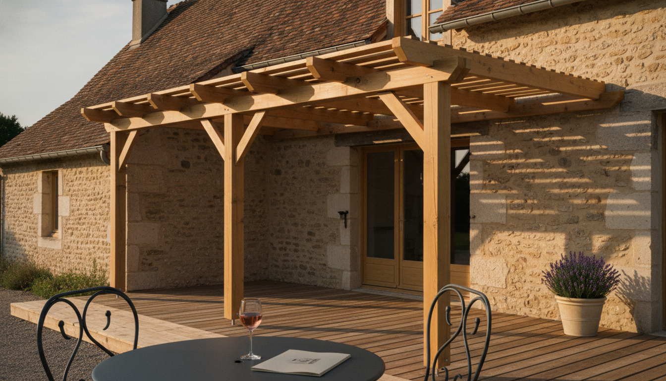Illustration : Pergola en bois lamellé-collé : prix, avantages et pièges à éviter